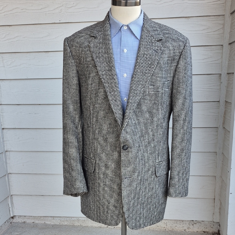 BROOKS BROTHERS Beige Black Houndstooth Weave CAMEL HAIR Sz 44 L Sport‎ Coat VTG